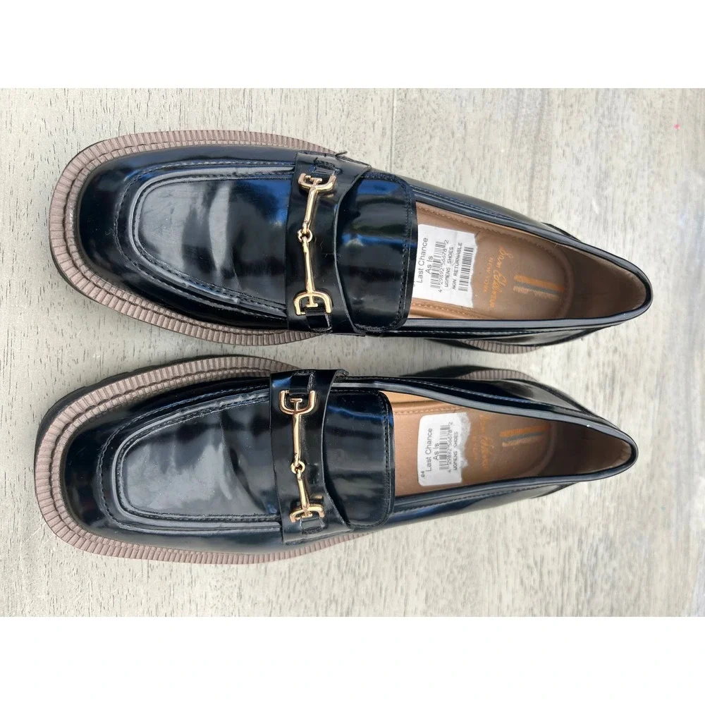 Sam Edelman Black Patent Horsebit Lug Sole Loafers Womens 8 Chunky Platform